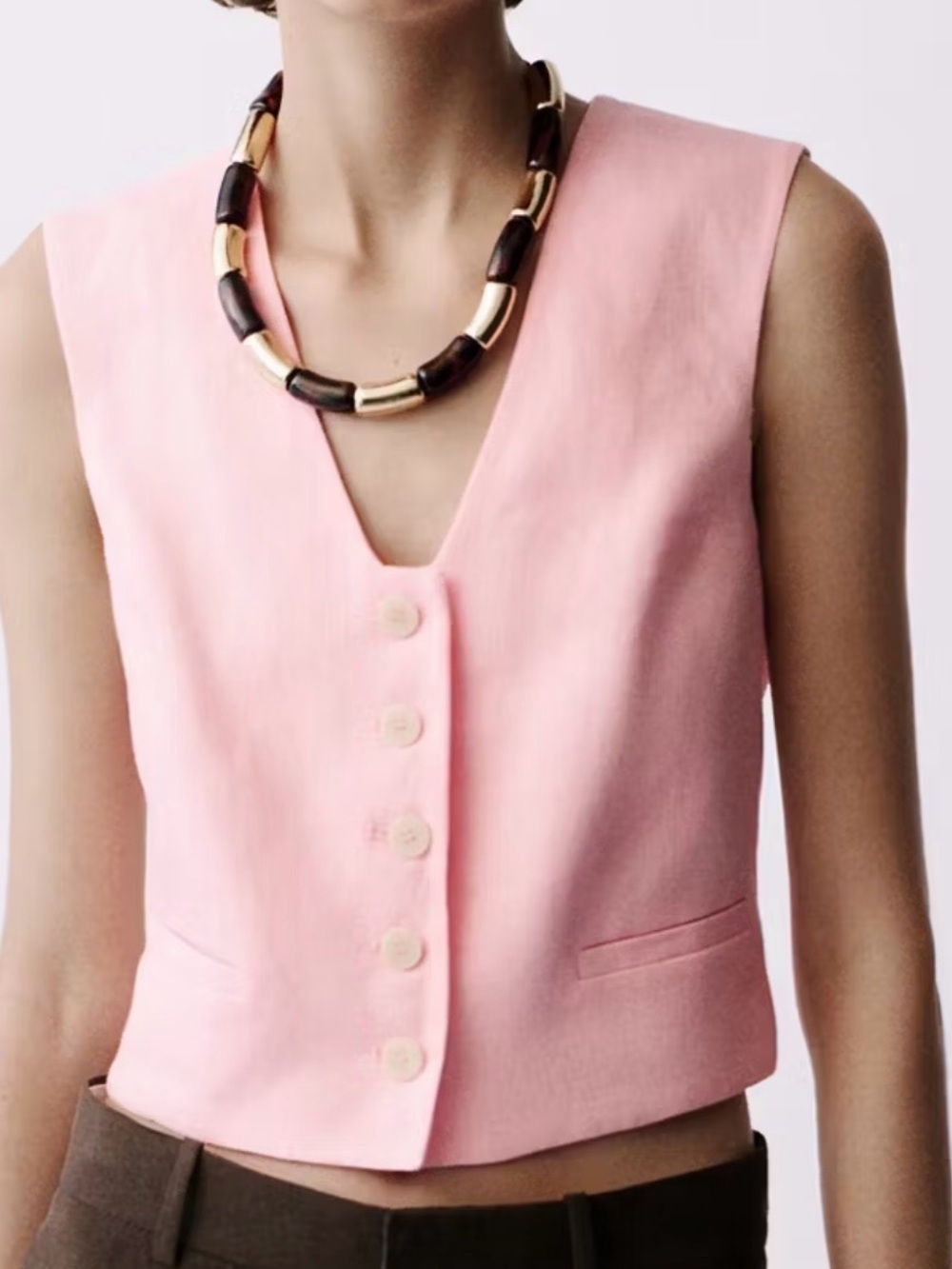 Mango Soft Pink Sleeveless Button Vest